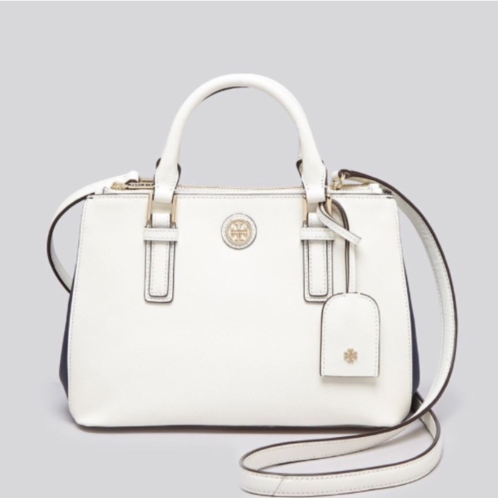 Tory Burch White and Navy Sachel Purse